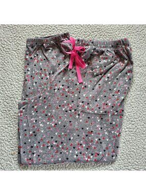 Joyspun Womens XL Gray Pajama Pants With Colorful Heart Print & Pink Drawstring